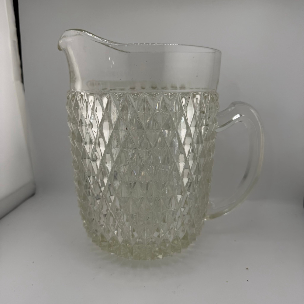 Vintage Indiana Diamond Point Clear Glass Pitcher